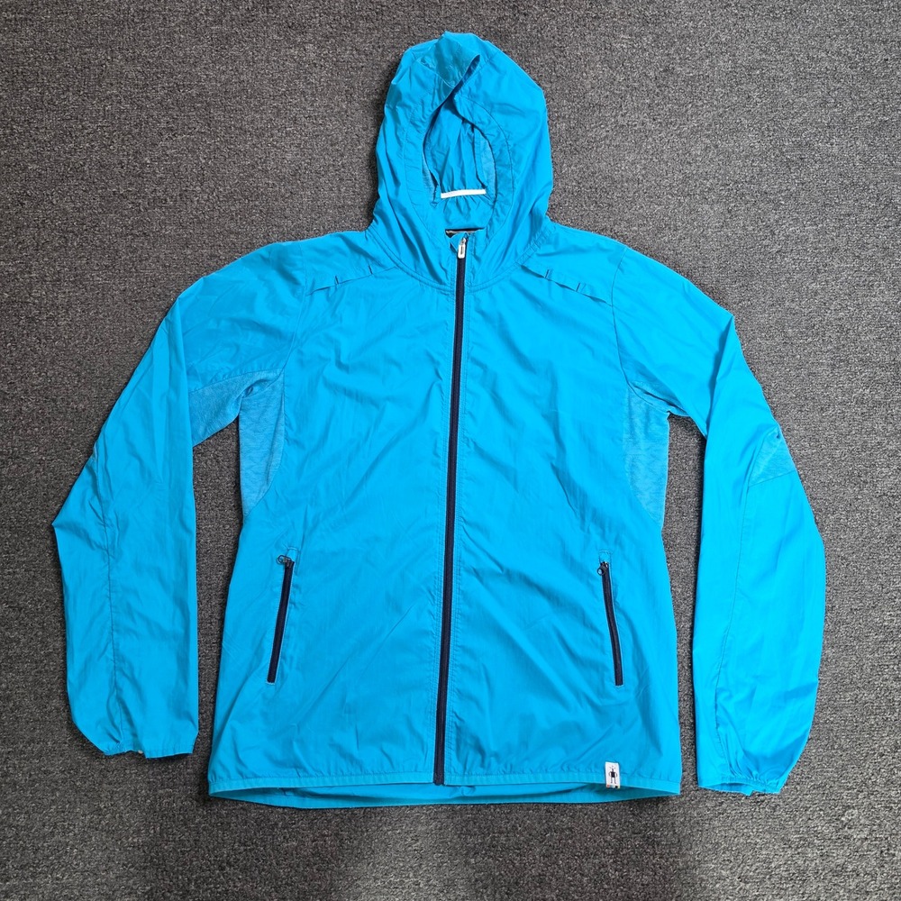Smartwool Merino Sport Ultra Light Hooded Jacket Blue Womens Medium Windbreaker
